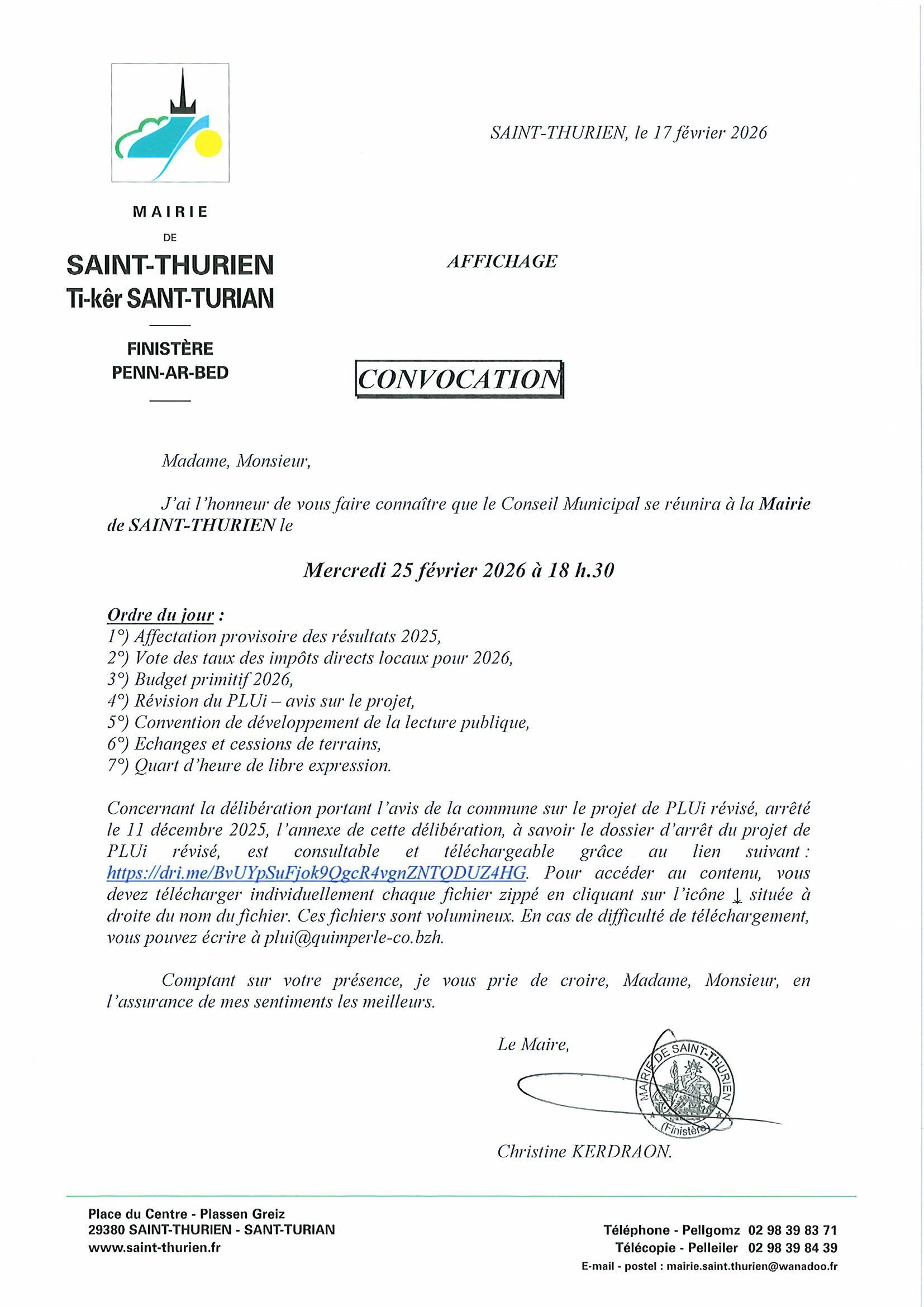 Prochain conseil municipal : 25 février 2026