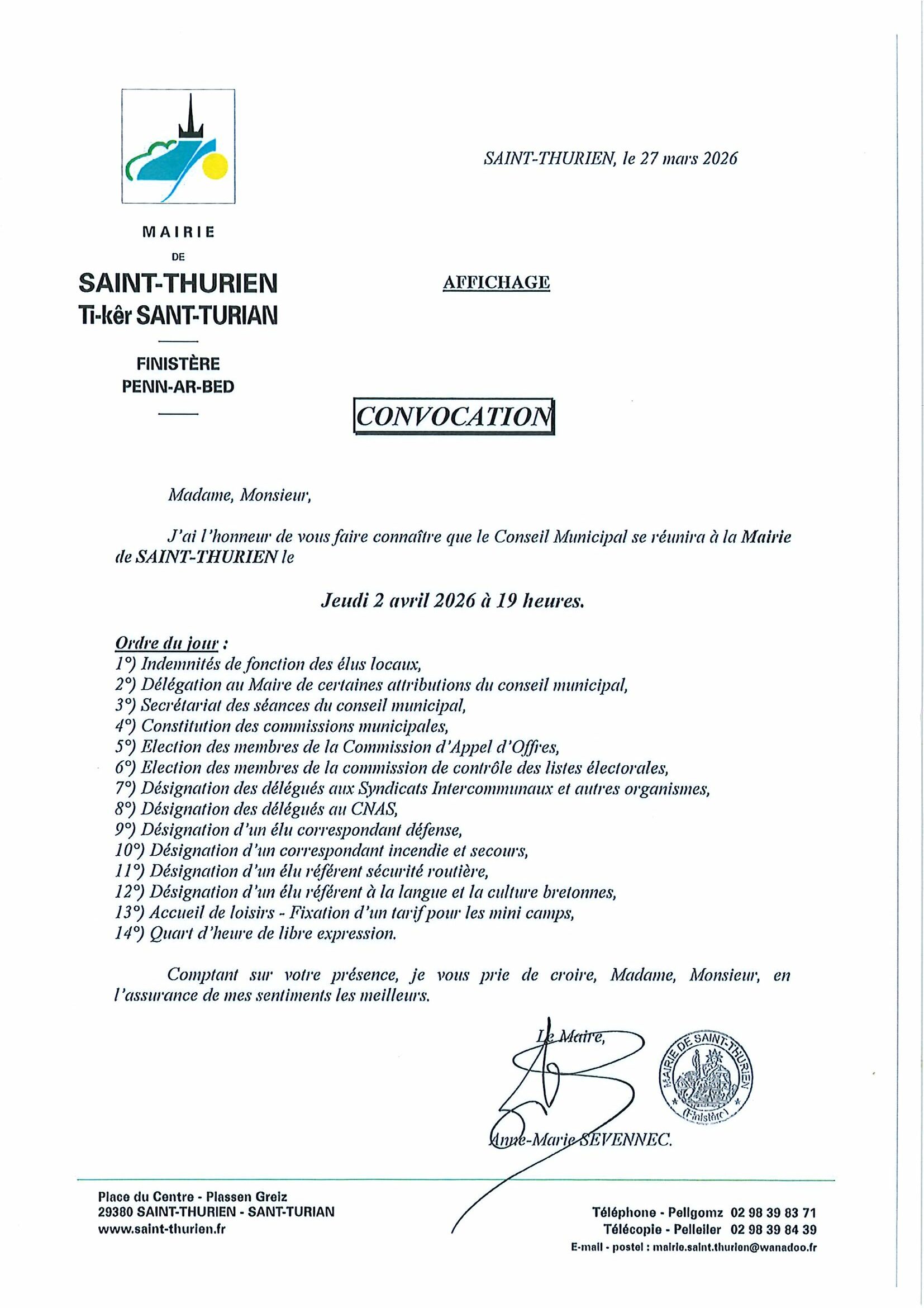 CONVOCATION CONSEIL MUNICIPAL