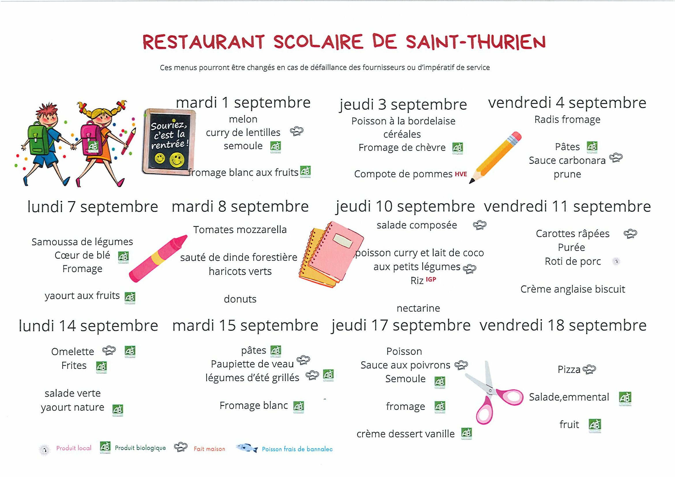 MENU DU RESTAURANT SCOLAIRE